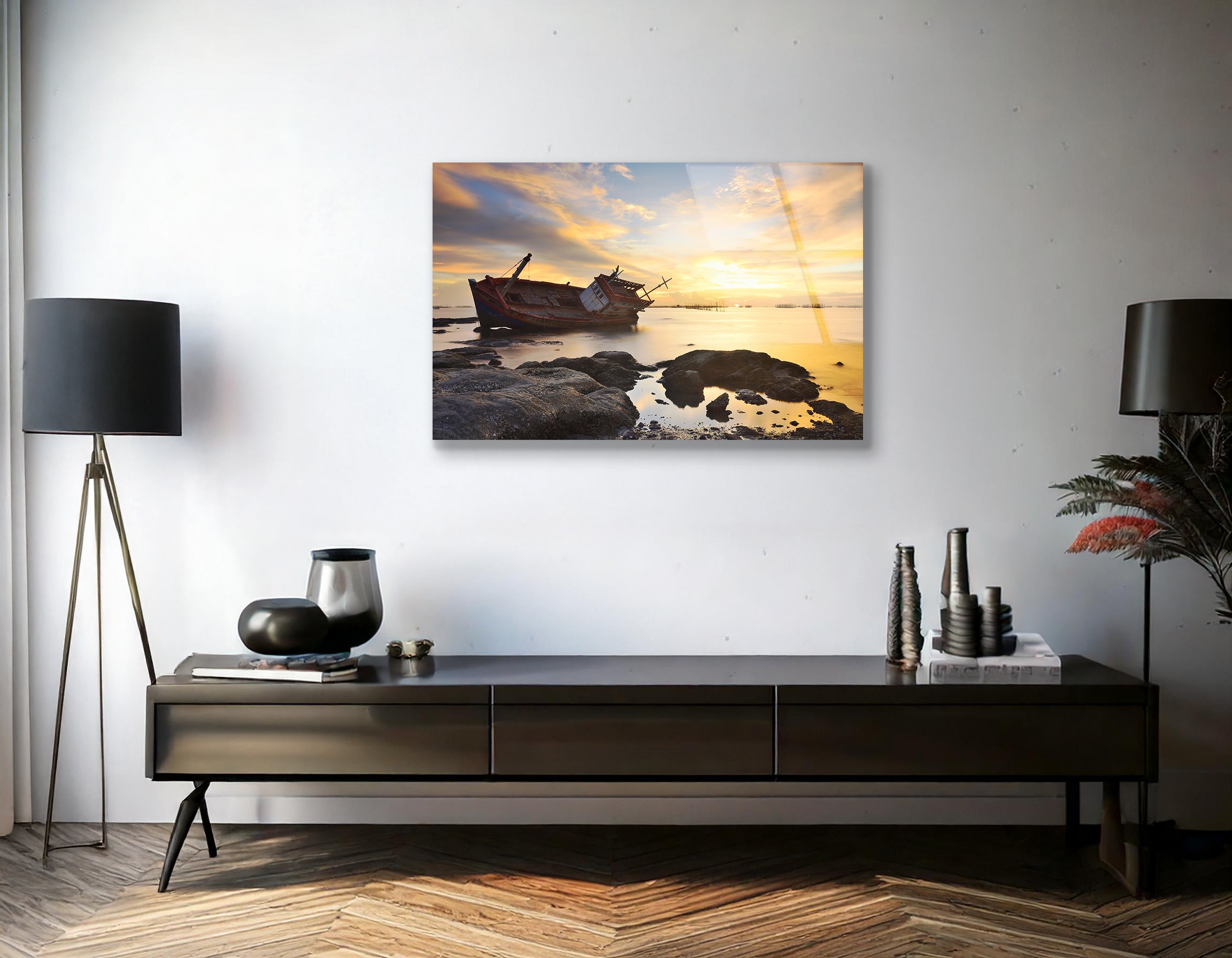 The Shipwreck and Beautiful Sky | Premium HD Metal Wall Art