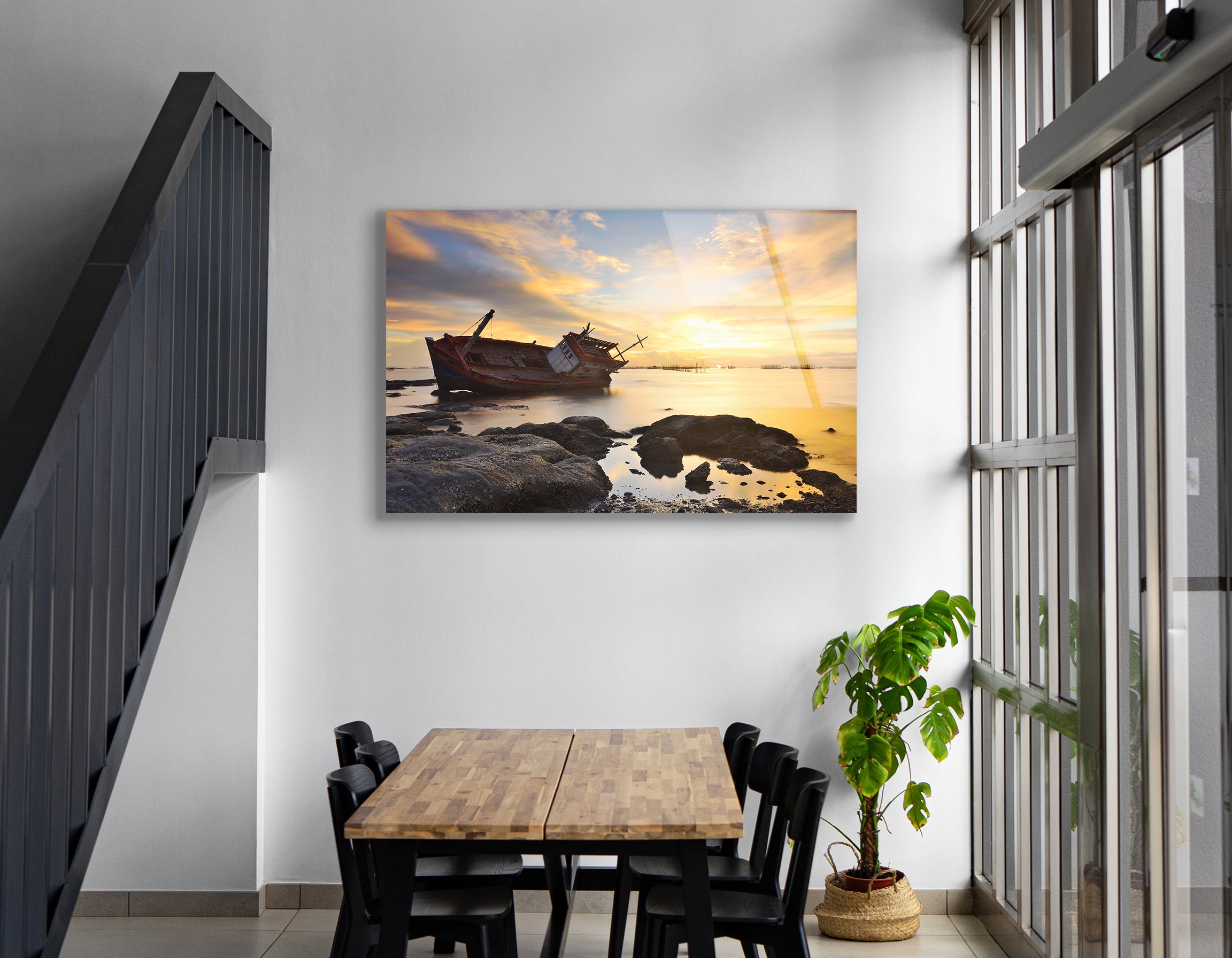 The Shipwreck and Beautiful Sky | Premium HD Metal Wall Art
