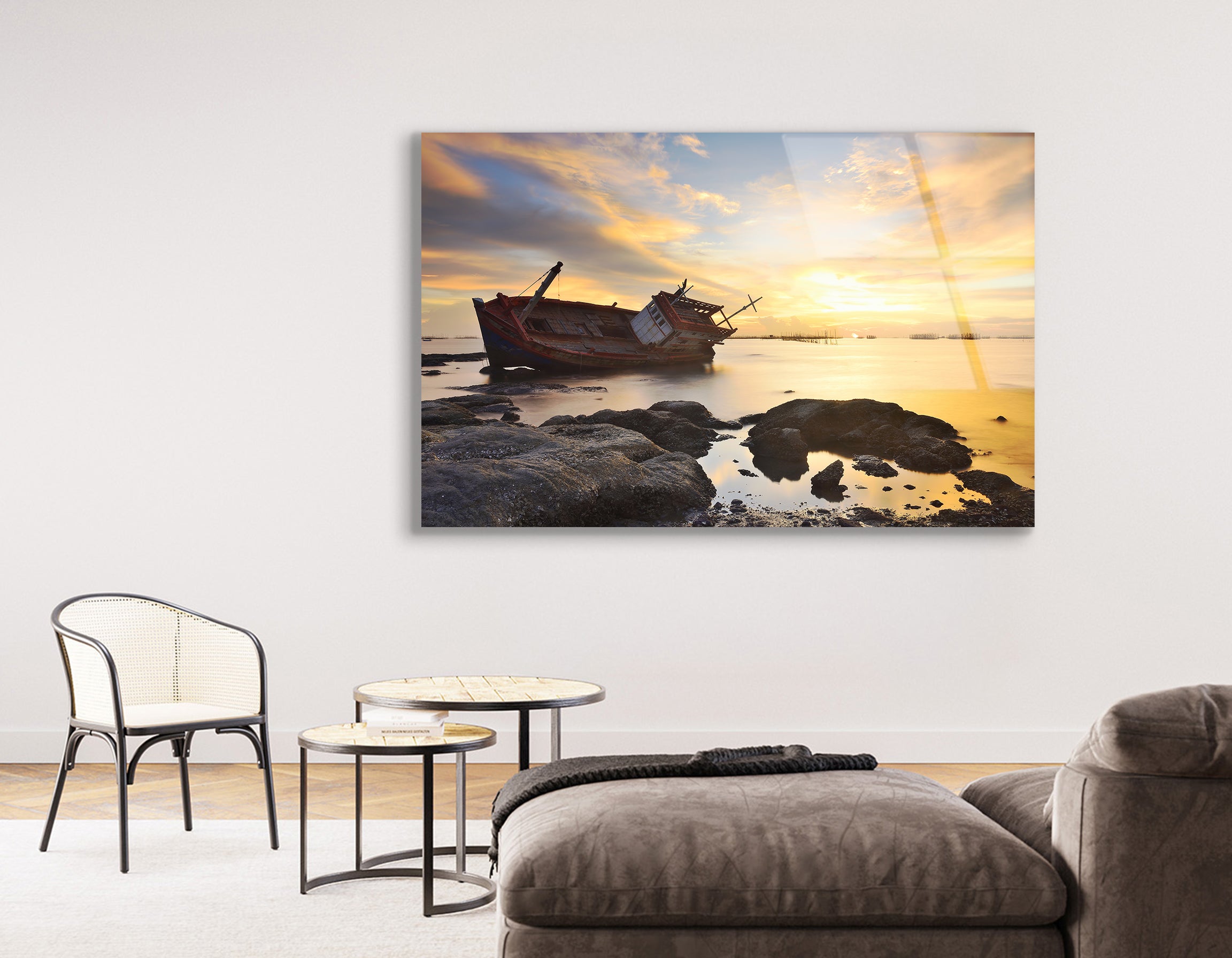 The Shipwreck and Beautiful Sky | Premium HD Metal Wall Art