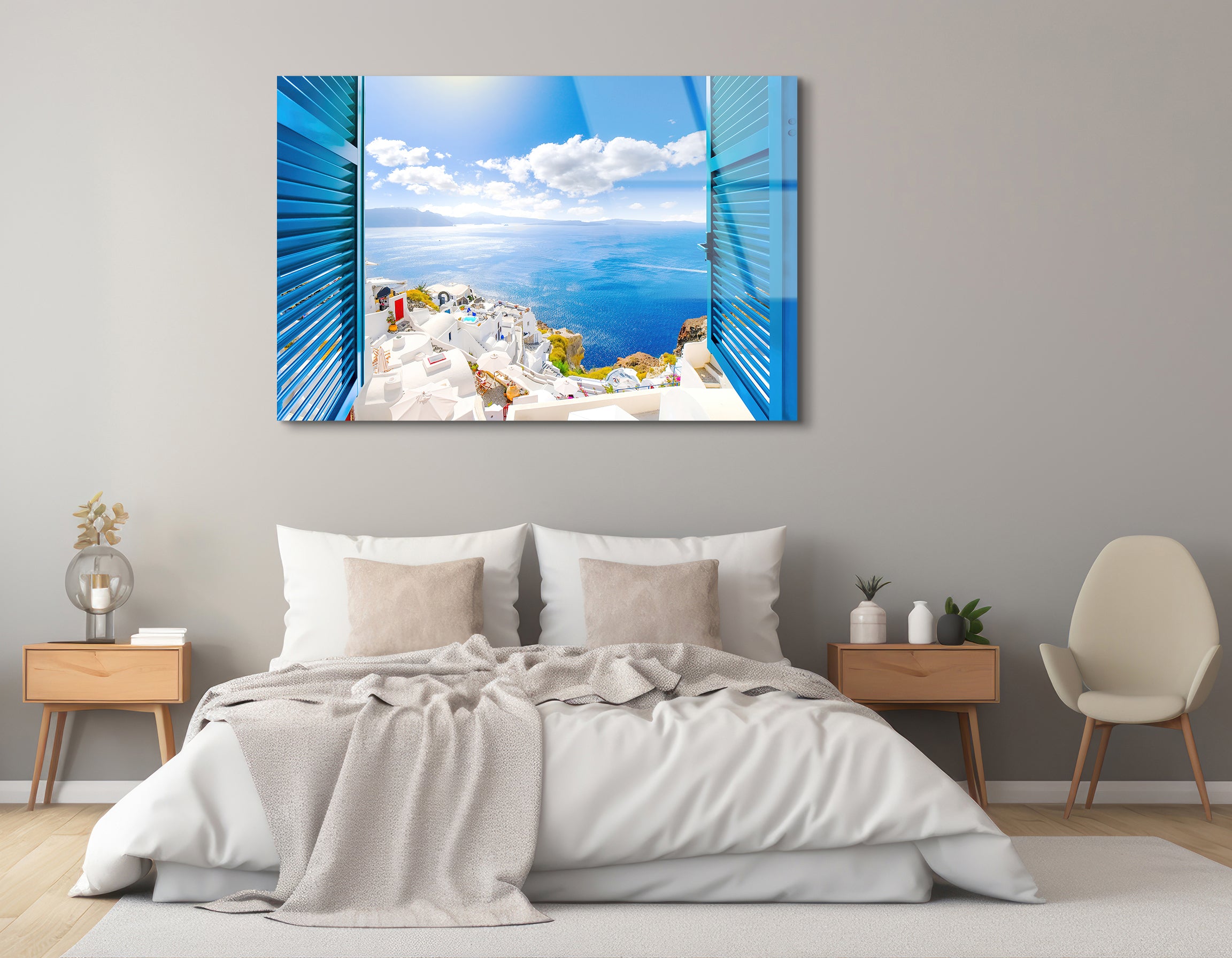 Santorini Window View | Premium HD Metal Wall Art