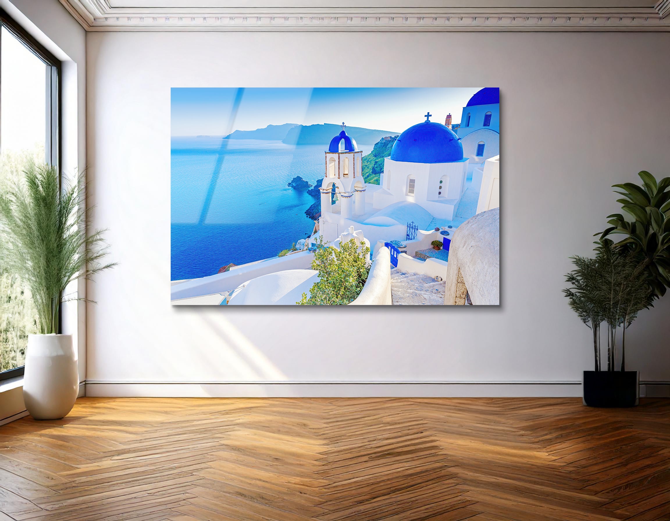 Blue Dome Church Santorini | Premium HD Metal Wall Art