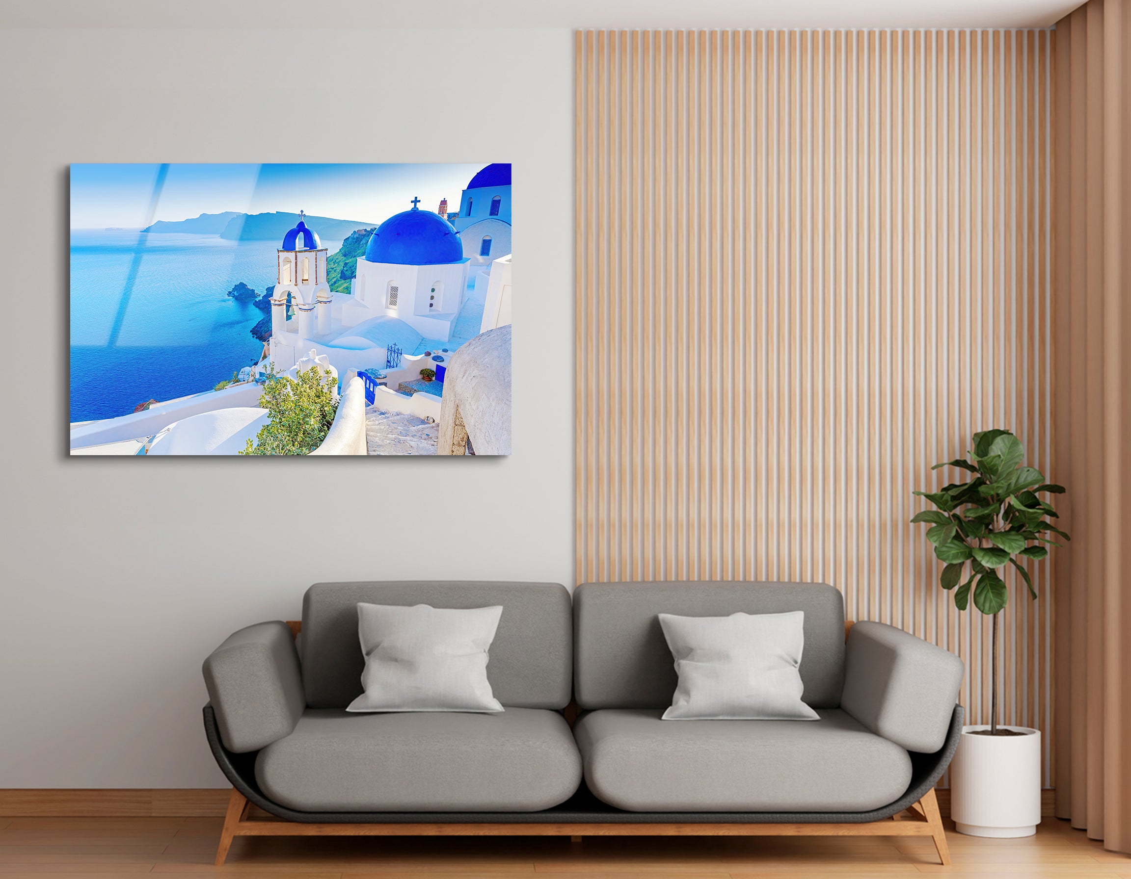 Blue Dome Church Santorini | Premium HD Metal Wall Art