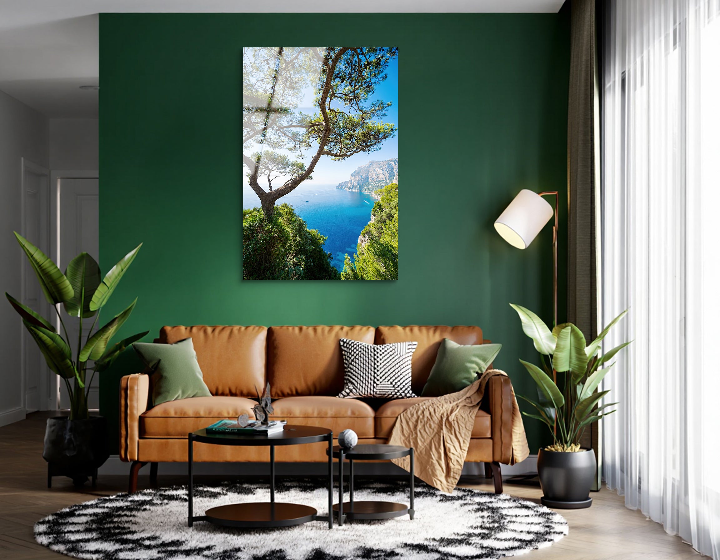 Capri Cliffs Through Pines | Premium HD Metal Wall Art
