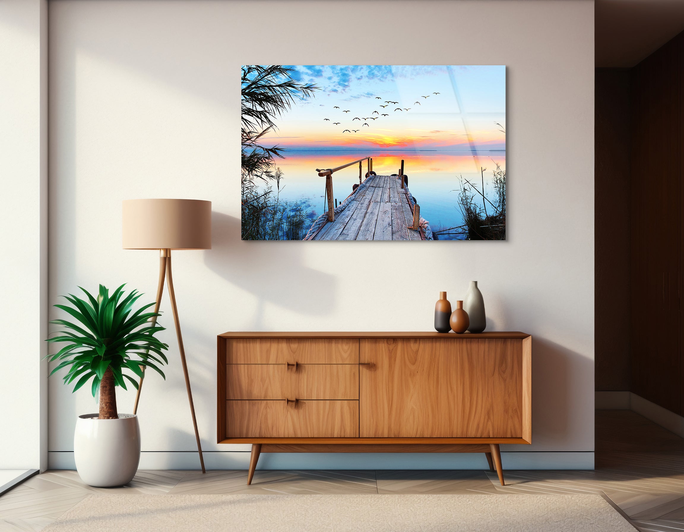 Sunset Over Calm Lake | Premium HD Metal Wall Art