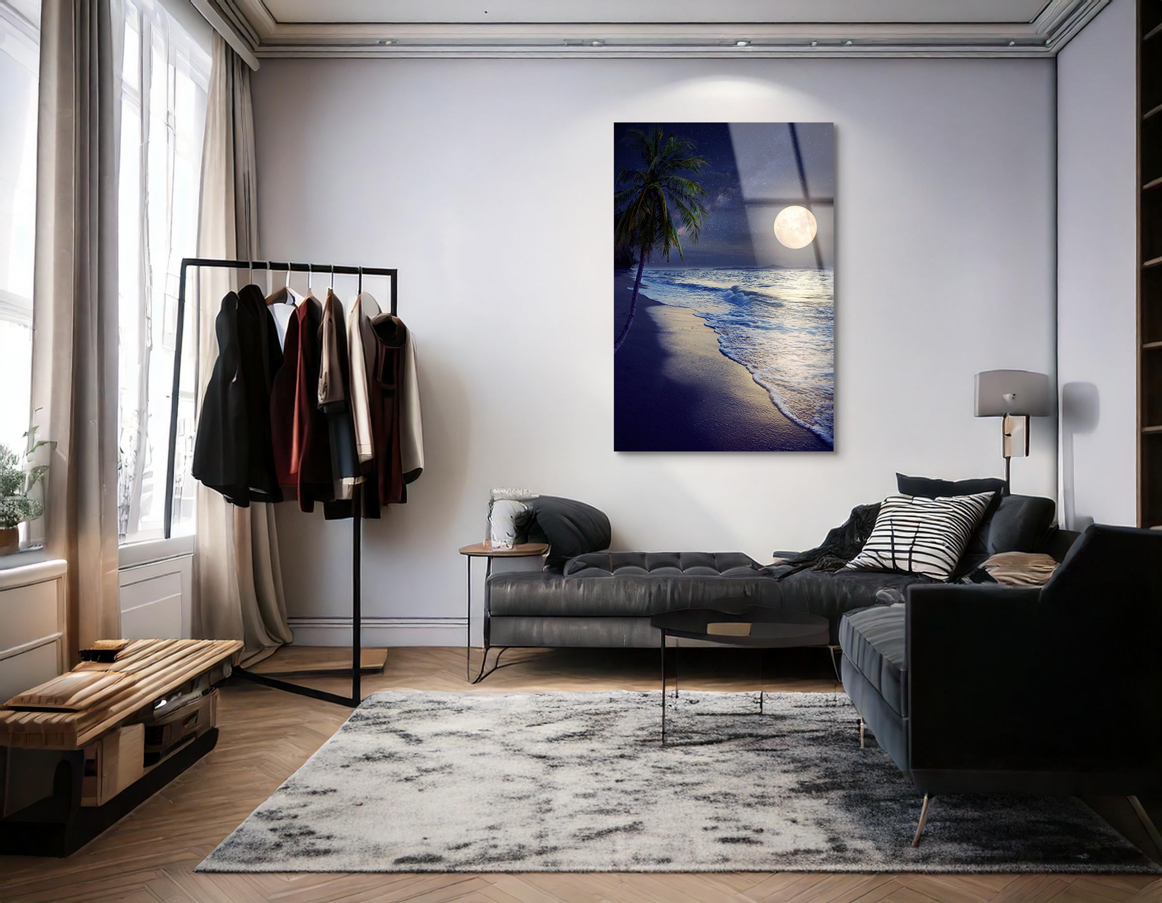 Moonlit Tropics & Milky Way | Premium HD Metal Wall Art