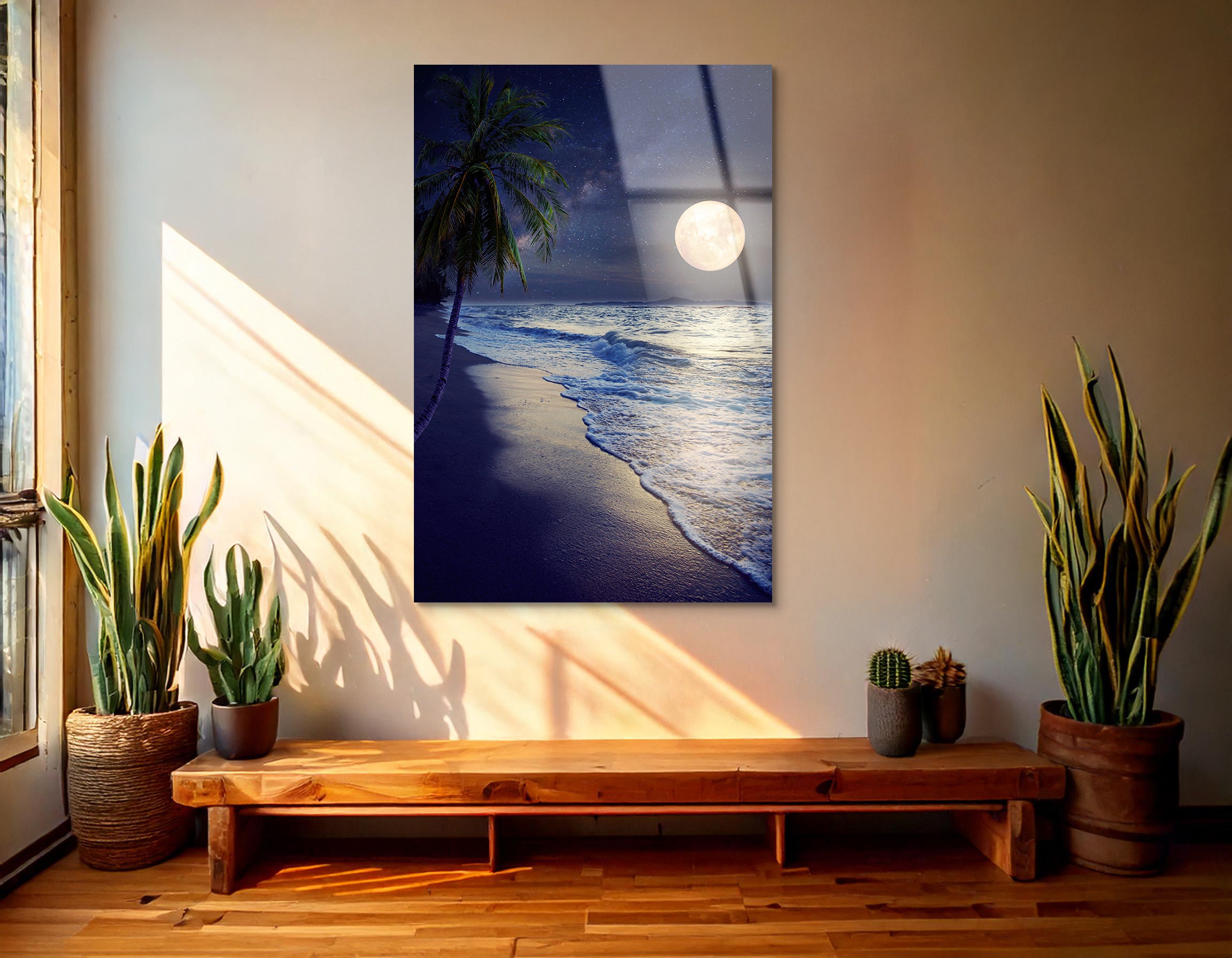 Moonlit Tropics & Milky Way | Premium HD Metal Wall Art