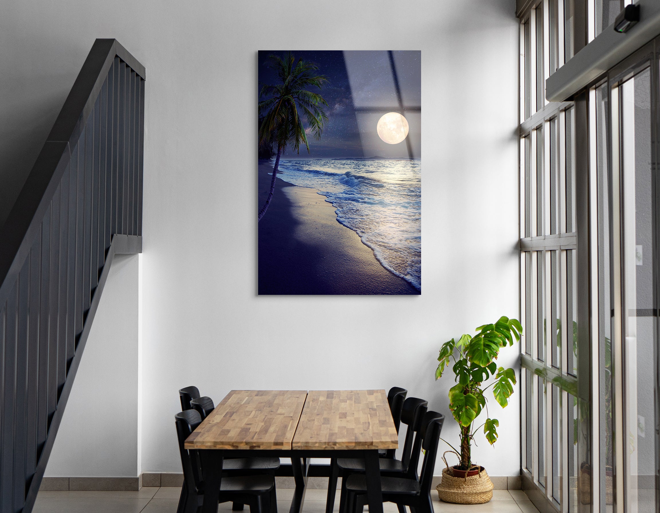 Moonlit Tropics & Milky Way | Premium HD Metal Wall Art