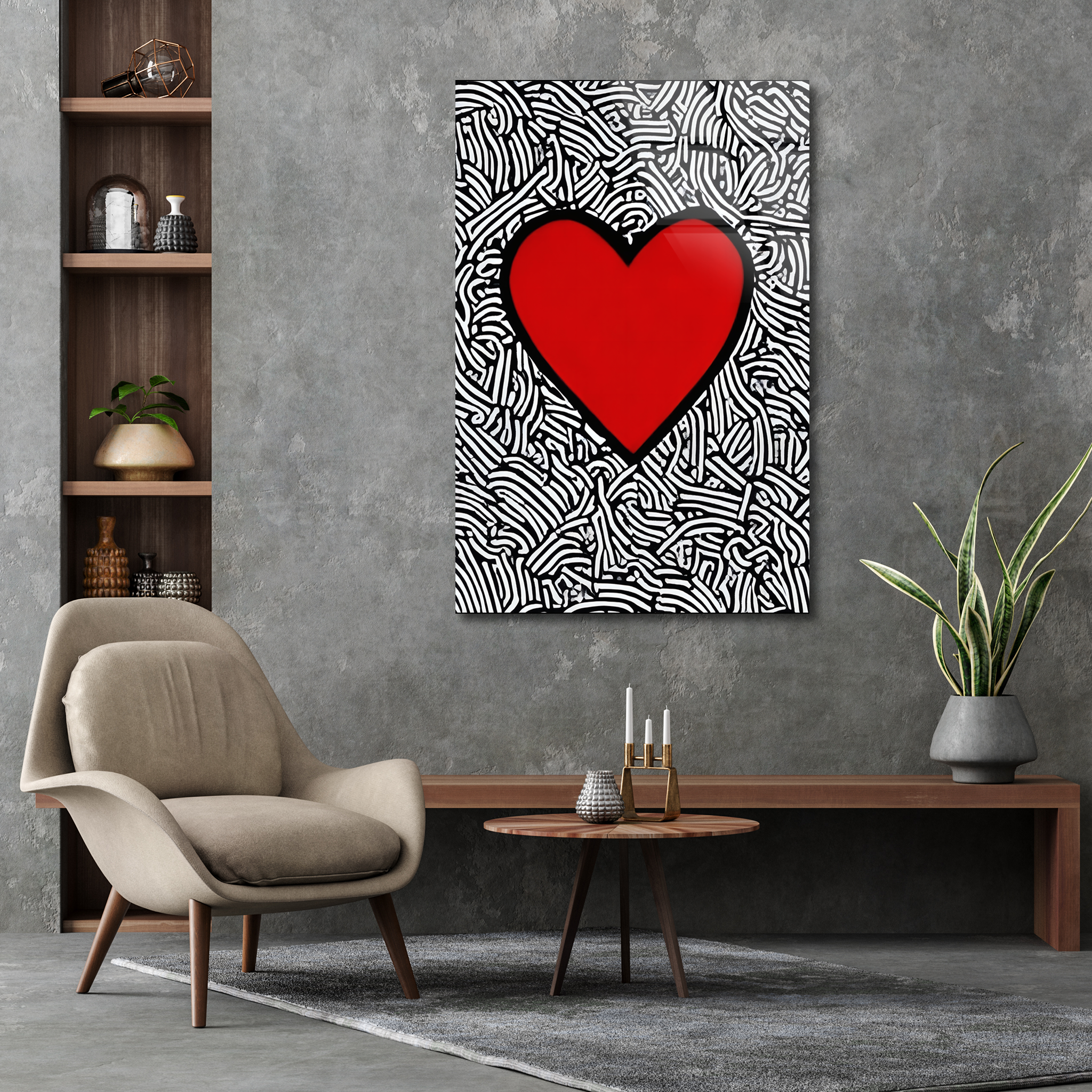 Keith Haring-Inspired Doodle Heart | Premium HD Metal Wall Art