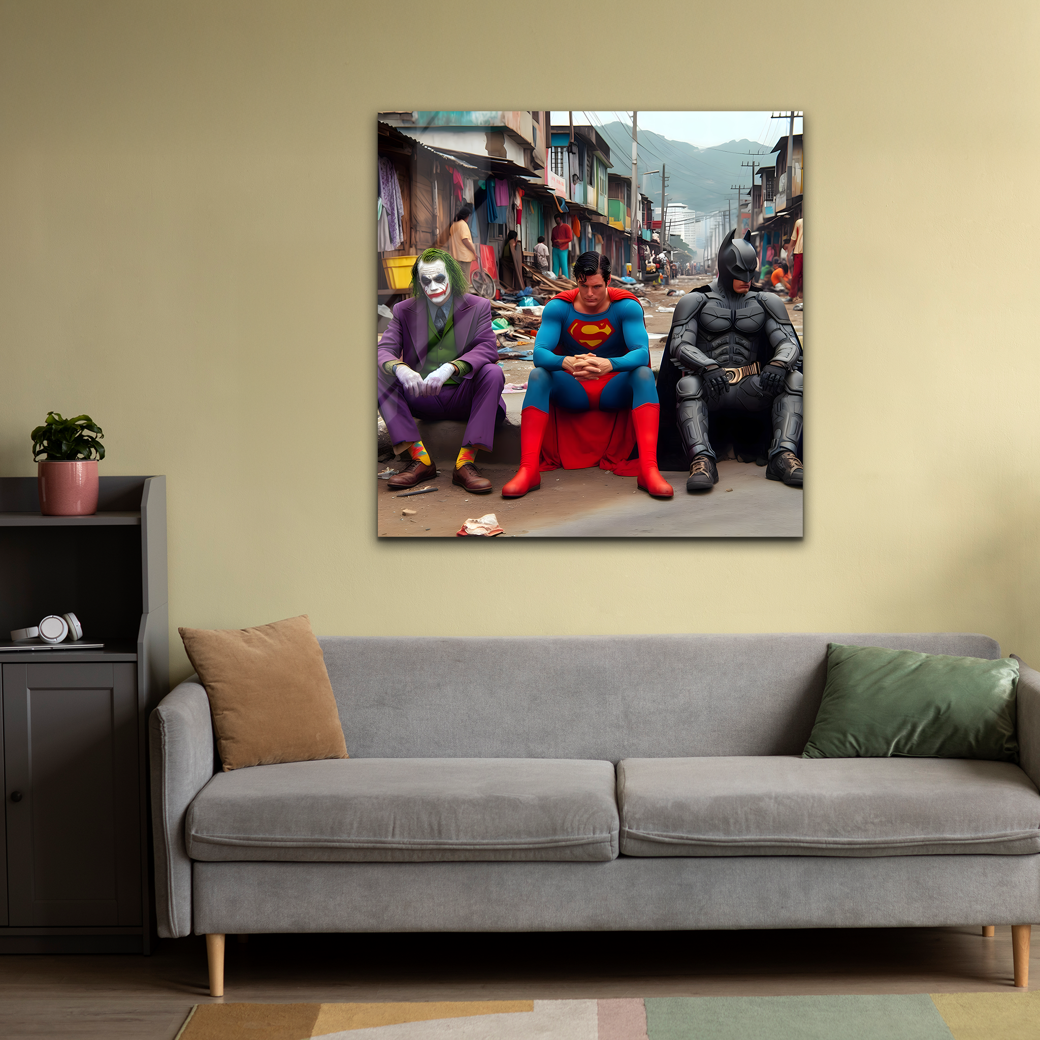 Superman, Batman & Joker: A Meeting of Heroes and Villains | Premium HD Metal Wall Art