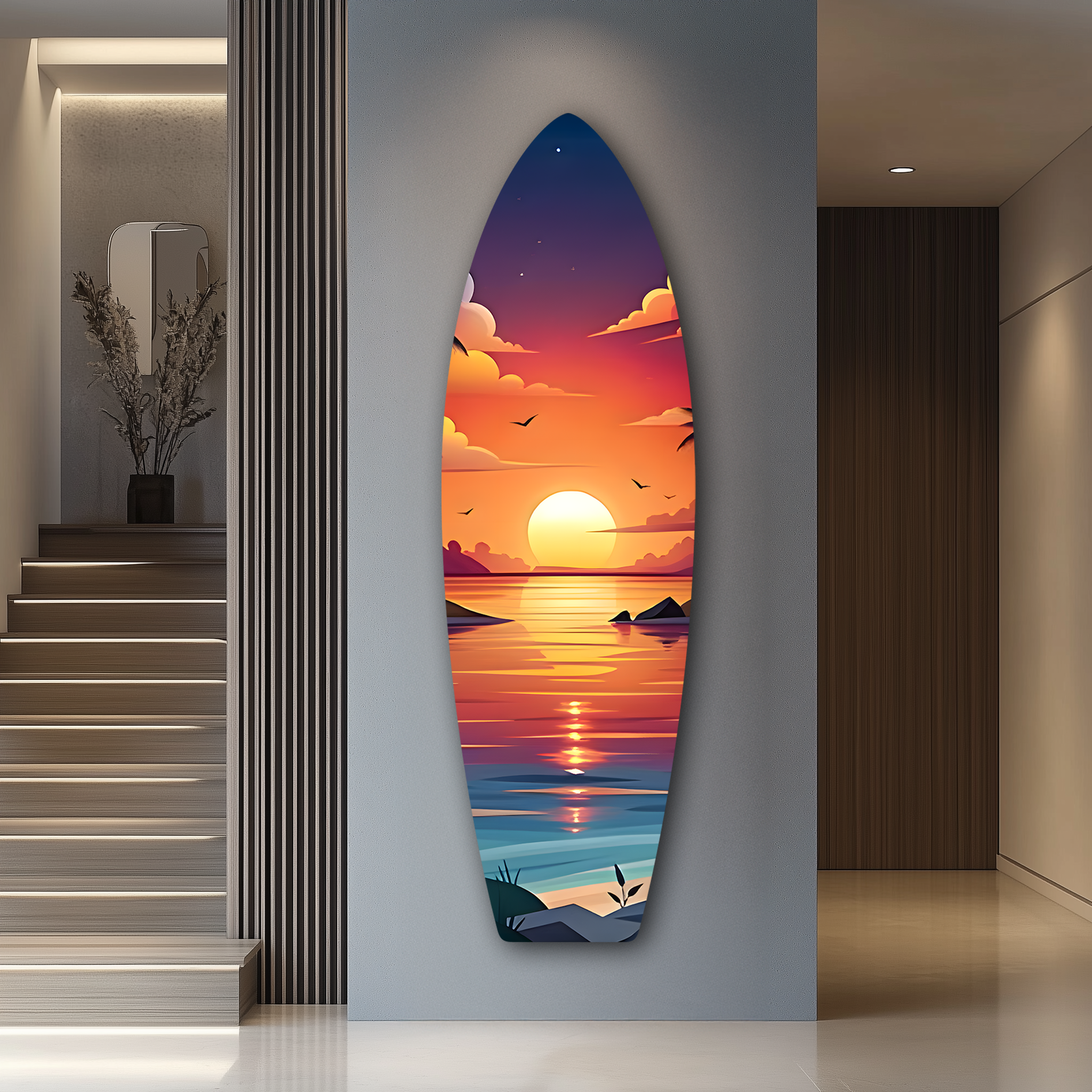 Surf Sunset Beach Surfboard | Premium HD Metal Wall Art