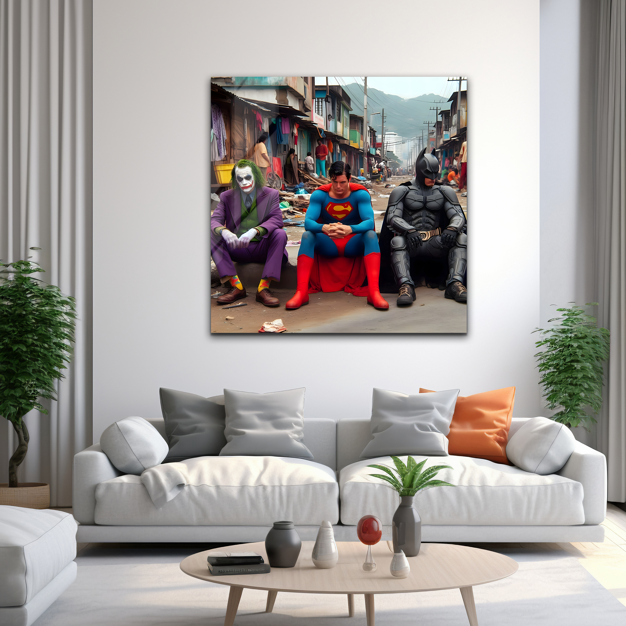 Superman, Batman & Joker: A Meeting of Heroes and Villains | Premium HD Metal Wall Art