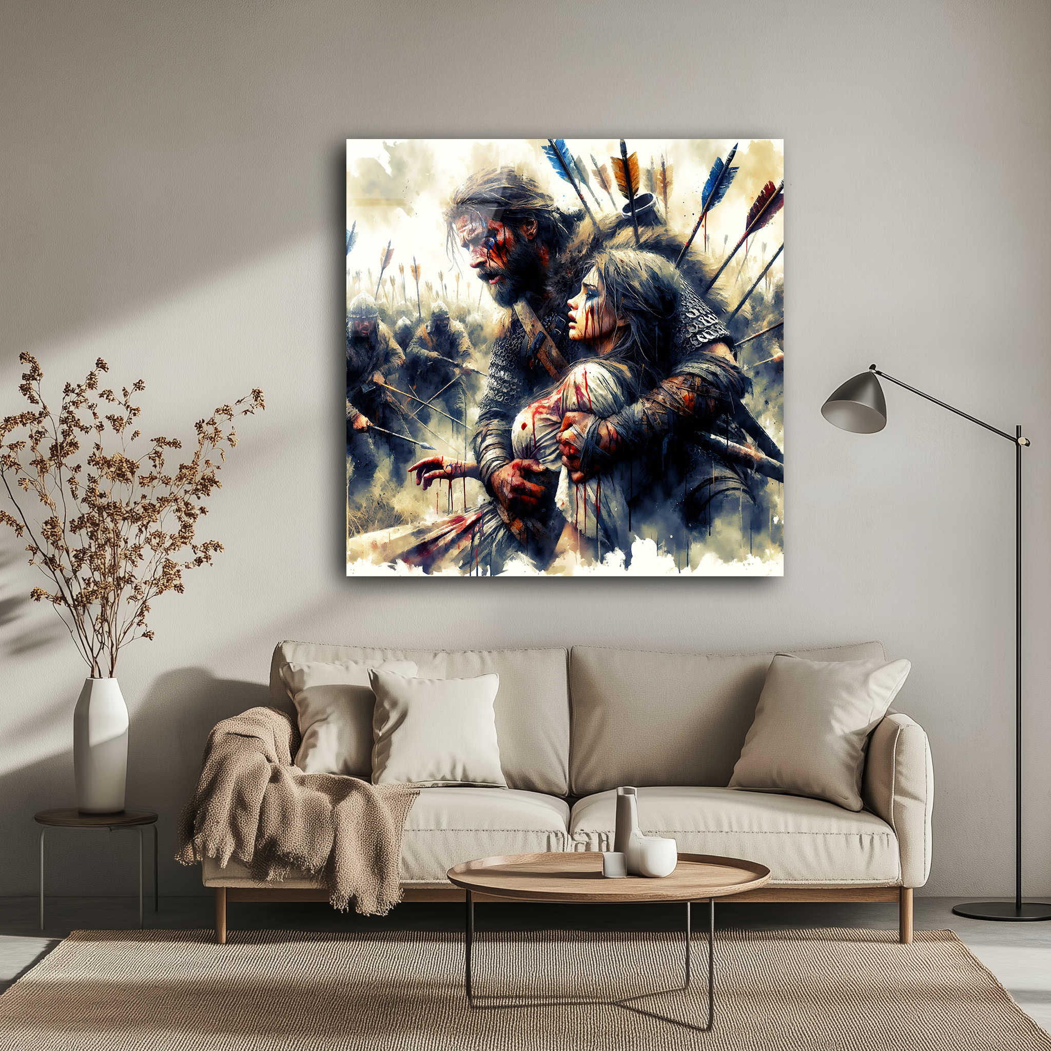 Viking Warrior Watercolor Art | Premium HD Metal Wall Art