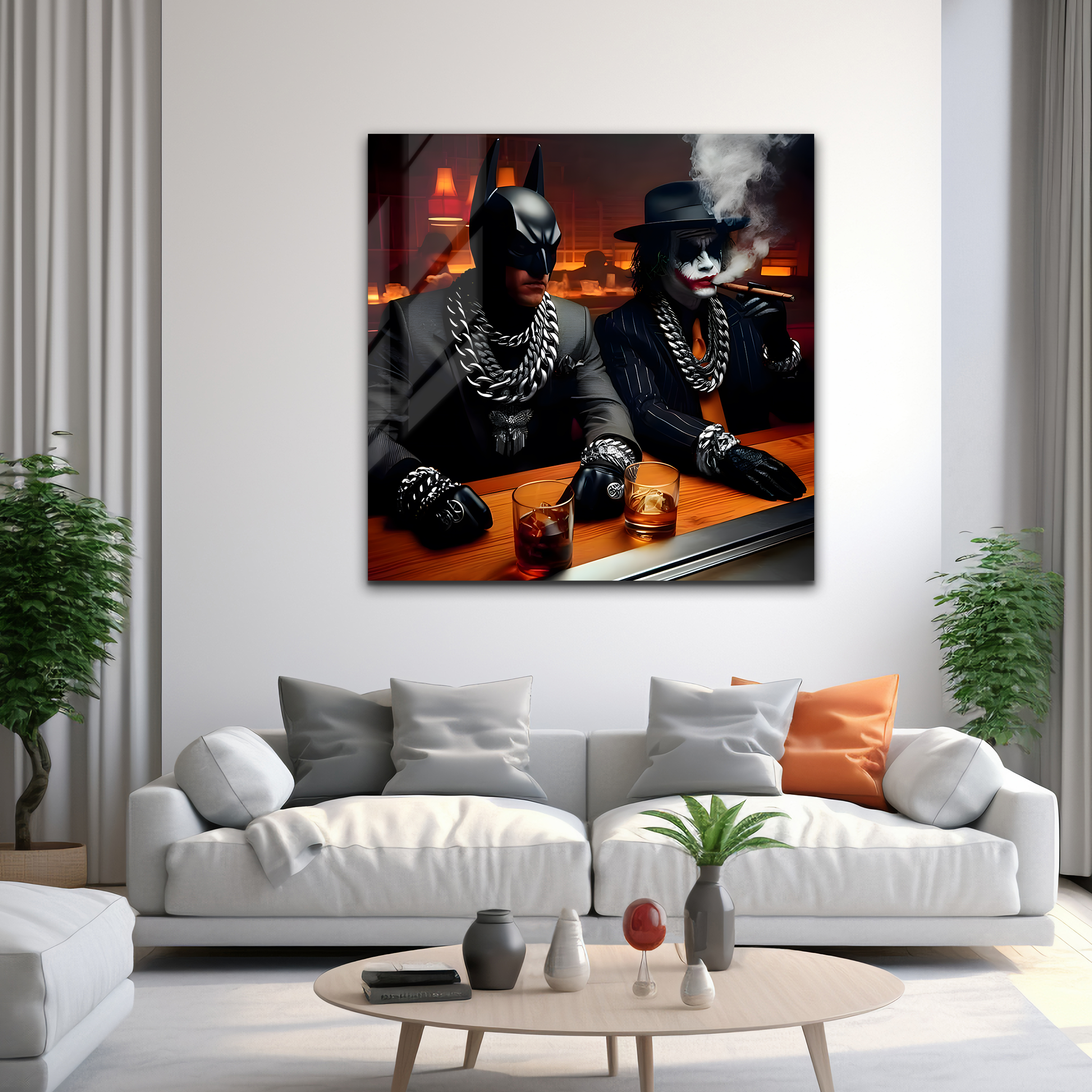 Batman & Joker: The Dark Encounter at the Bar | Premium HD Metal Wall Art
