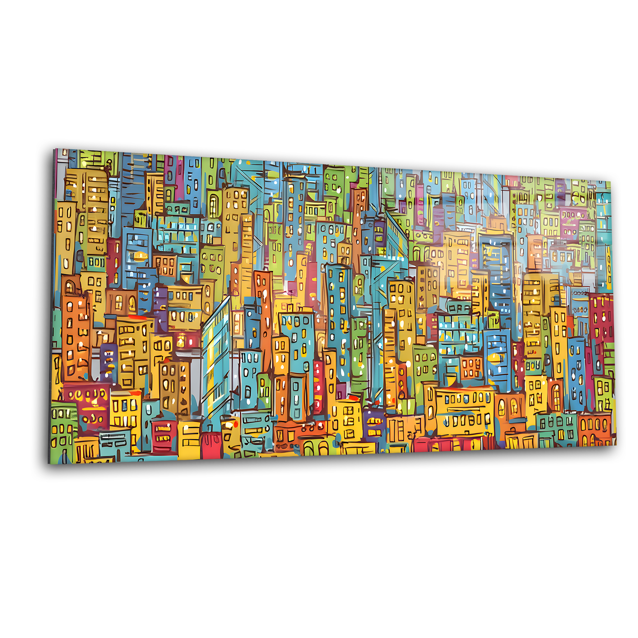 Hand-Drawn Cityscape Illustration | Premium HD Metal Wall Art
