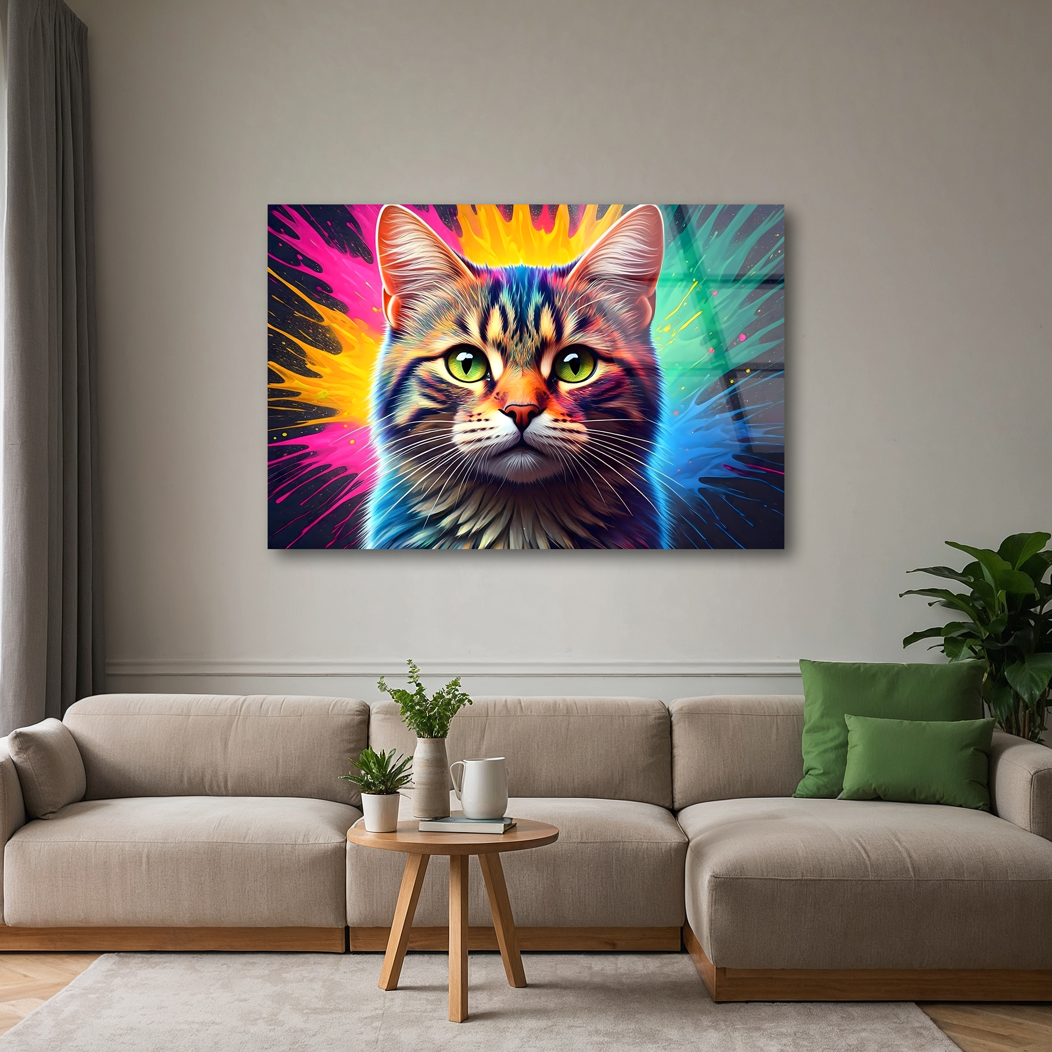 Colorful Cat Splatter Art | Premium HD Metal Wall Art