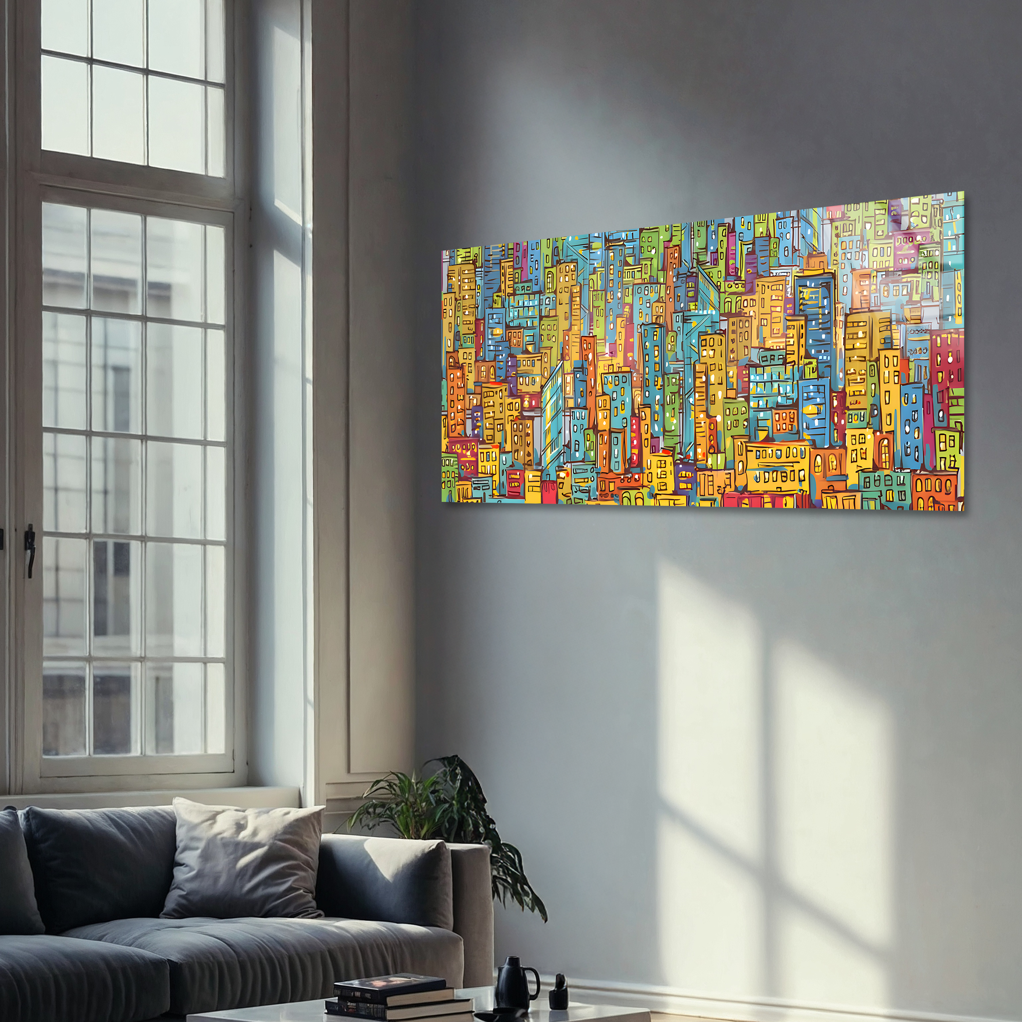 Hand-Drawn Cityscape Illustration | Premium HD Metal Wall Art