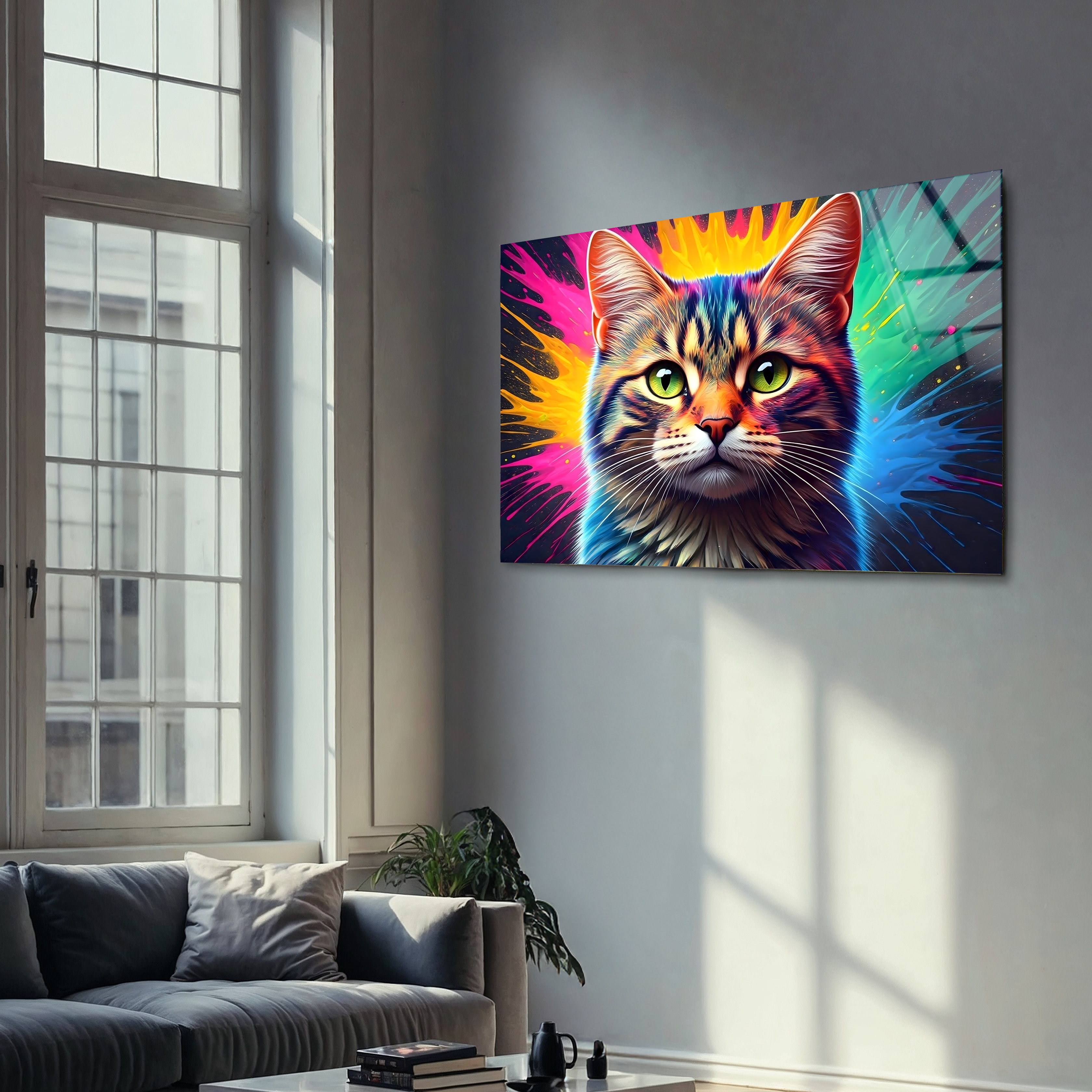 Colorful Cat Splatter Art | Premium HD Metal Wall Art