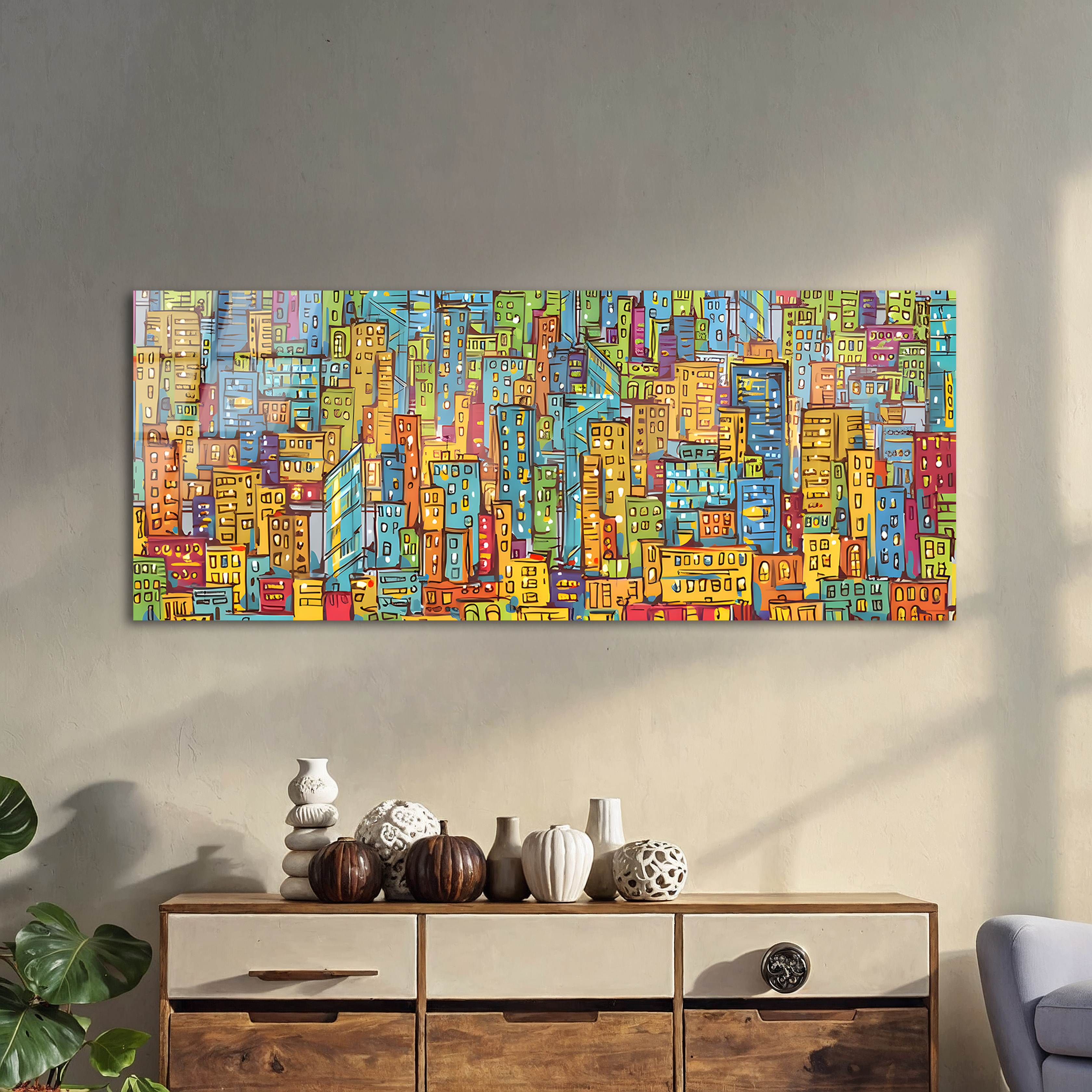 Hand-Drawn Cityscape Illustration | Premium HD Metal Wall Art