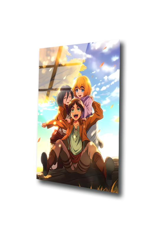 Eren, Mikasa & Armin: Days Before the Walls | Premium HD Metal Wall Art