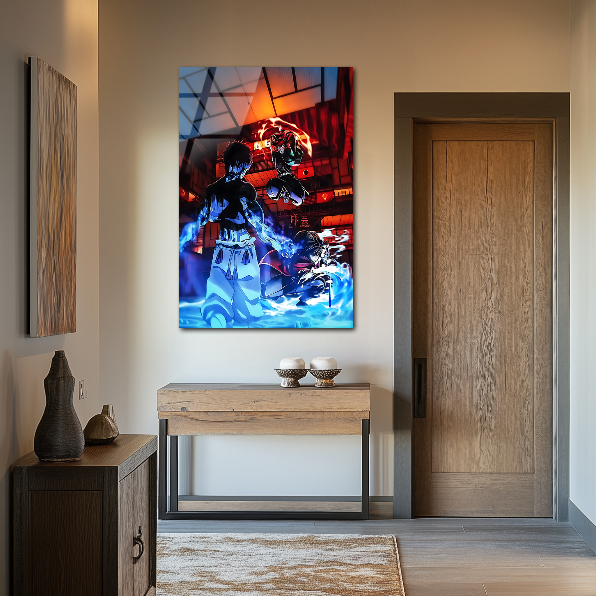 Akaza vs. Kyojuro: Flames and Fists of Destiny | Premium HD Metal Wall Art