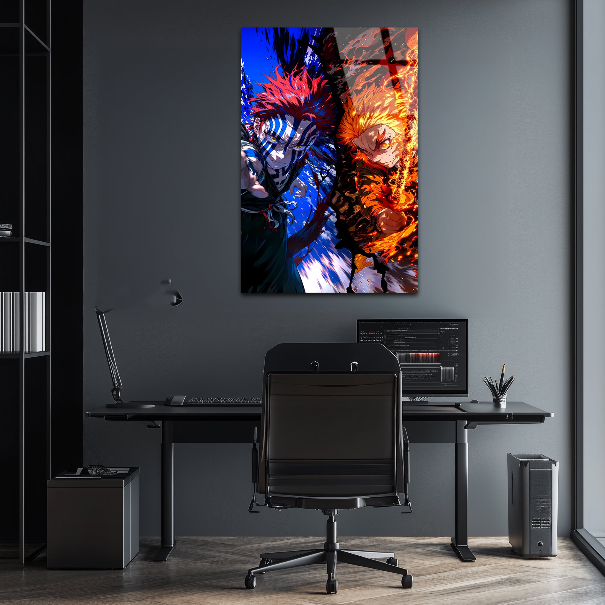 Akaza&Rengoku: Clash of Flame and Destruction | Premium HD Metal Wall Art