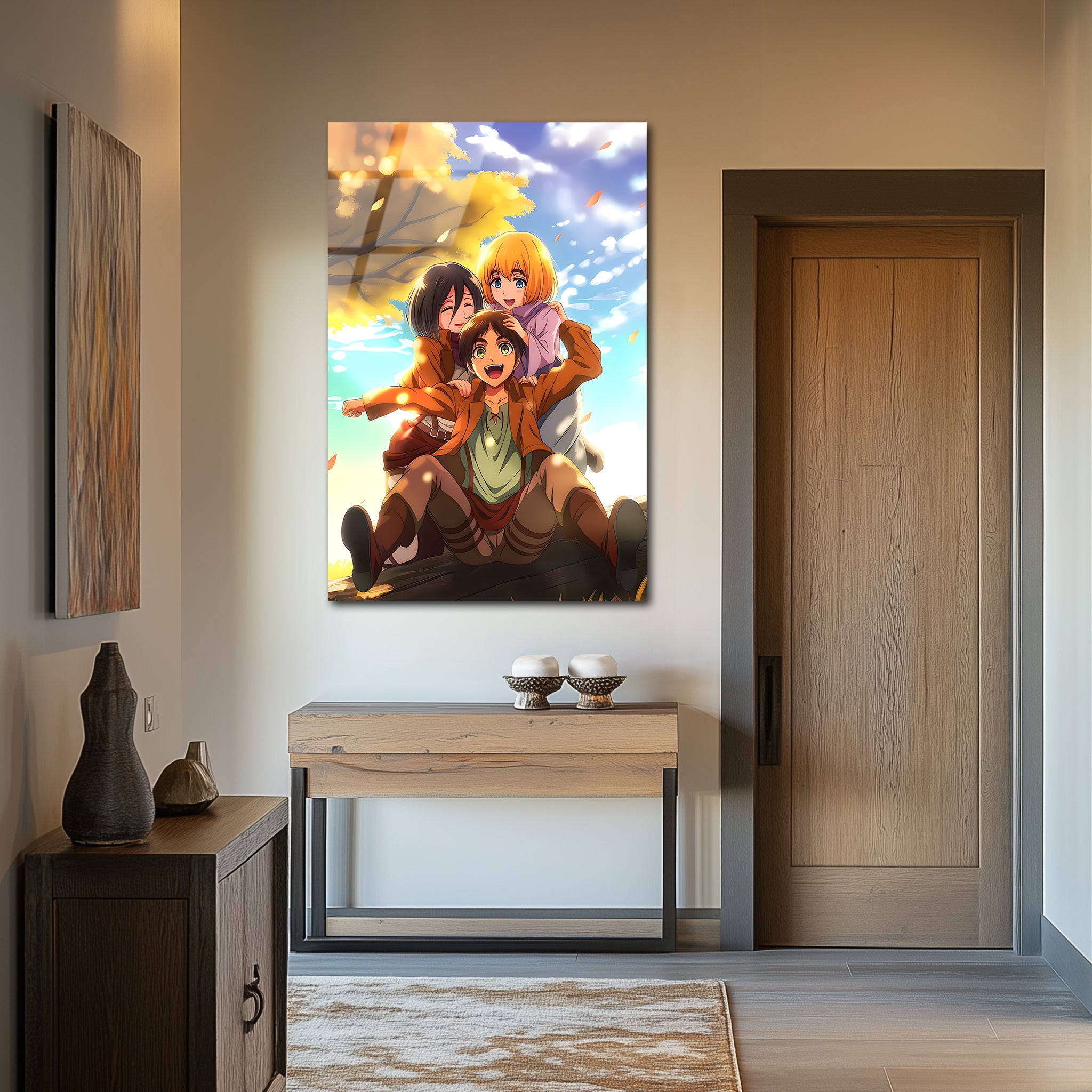 Eren, Mikasa & Armin: Days Before the Walls | Premium HD Metal Wall Art