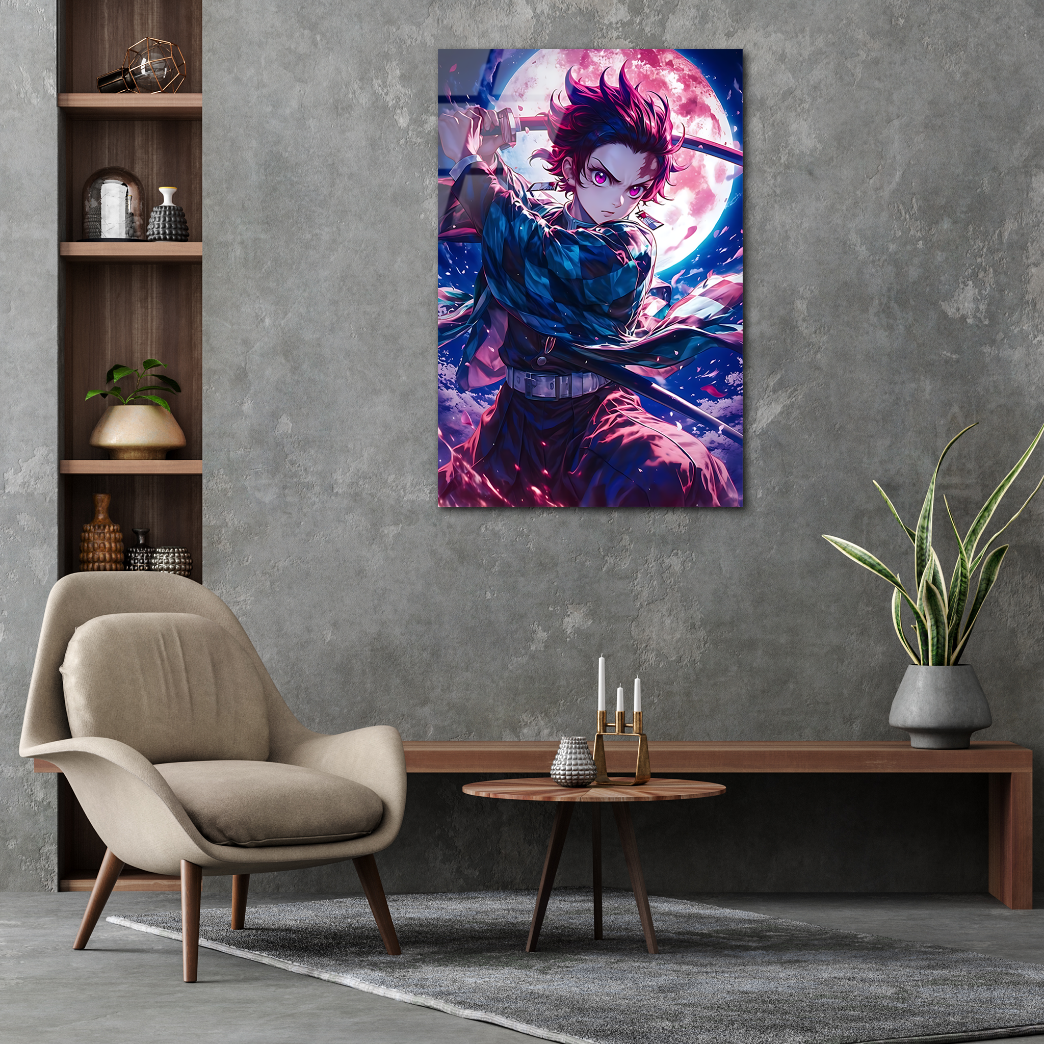 Tanjiro: Moonlit Blade of Resolve | Premium HD Metal Wall Art