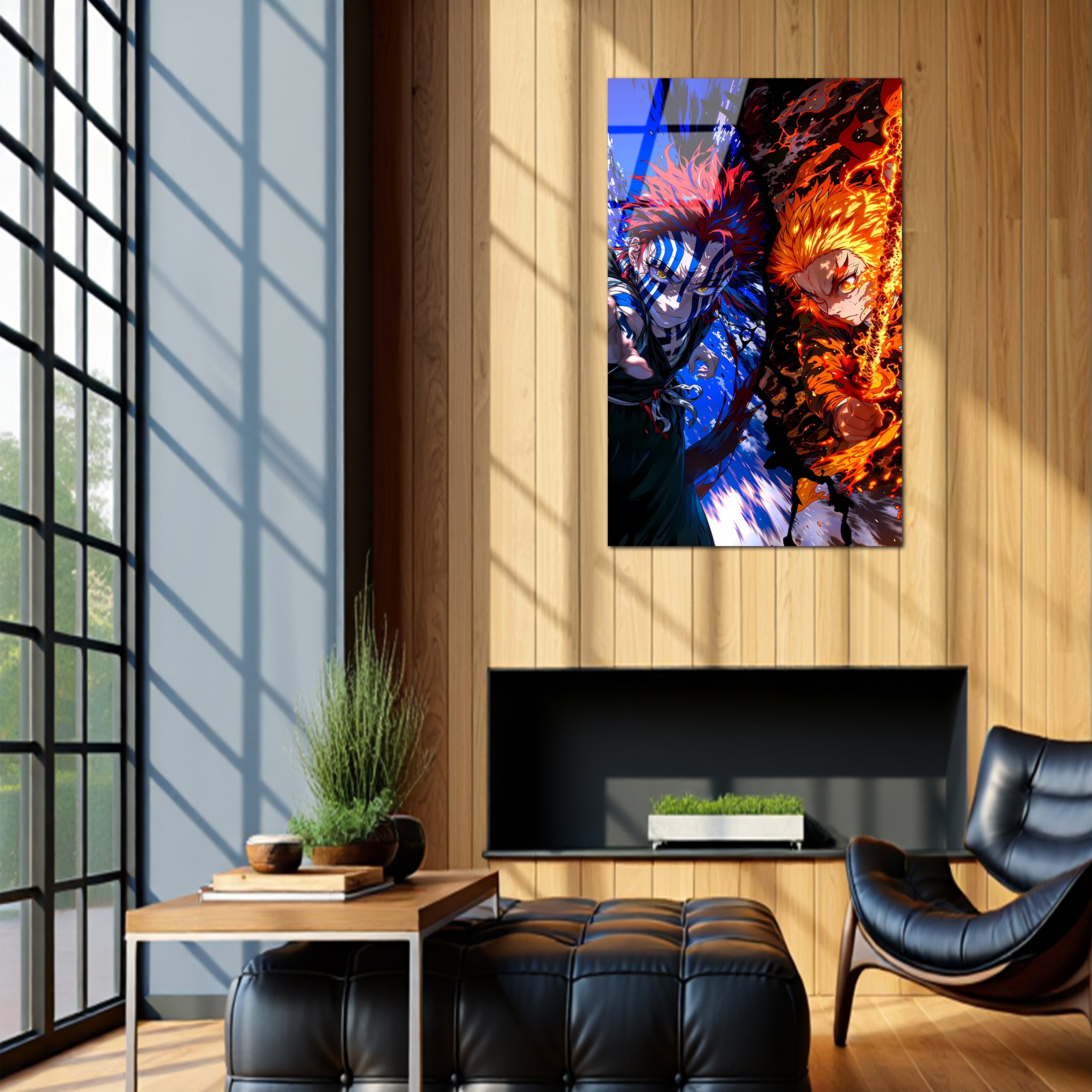 Akaza&Rengoku: Clash of Flame and Destruction | Premium HD Metal Wall Art