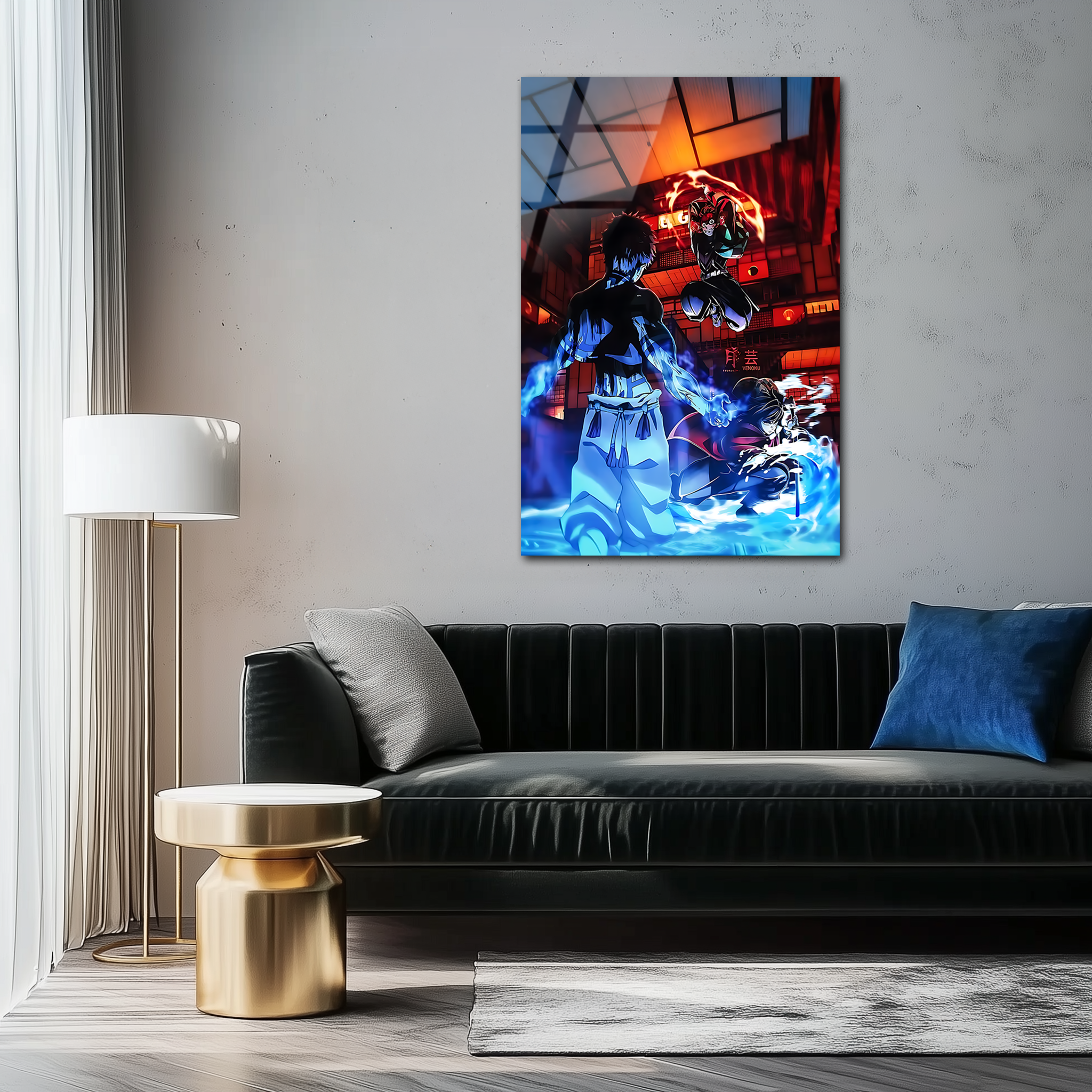 Akaza vs. Kyojuro: Flames and Fists of Destiny | Premium HD Metal Wall Art