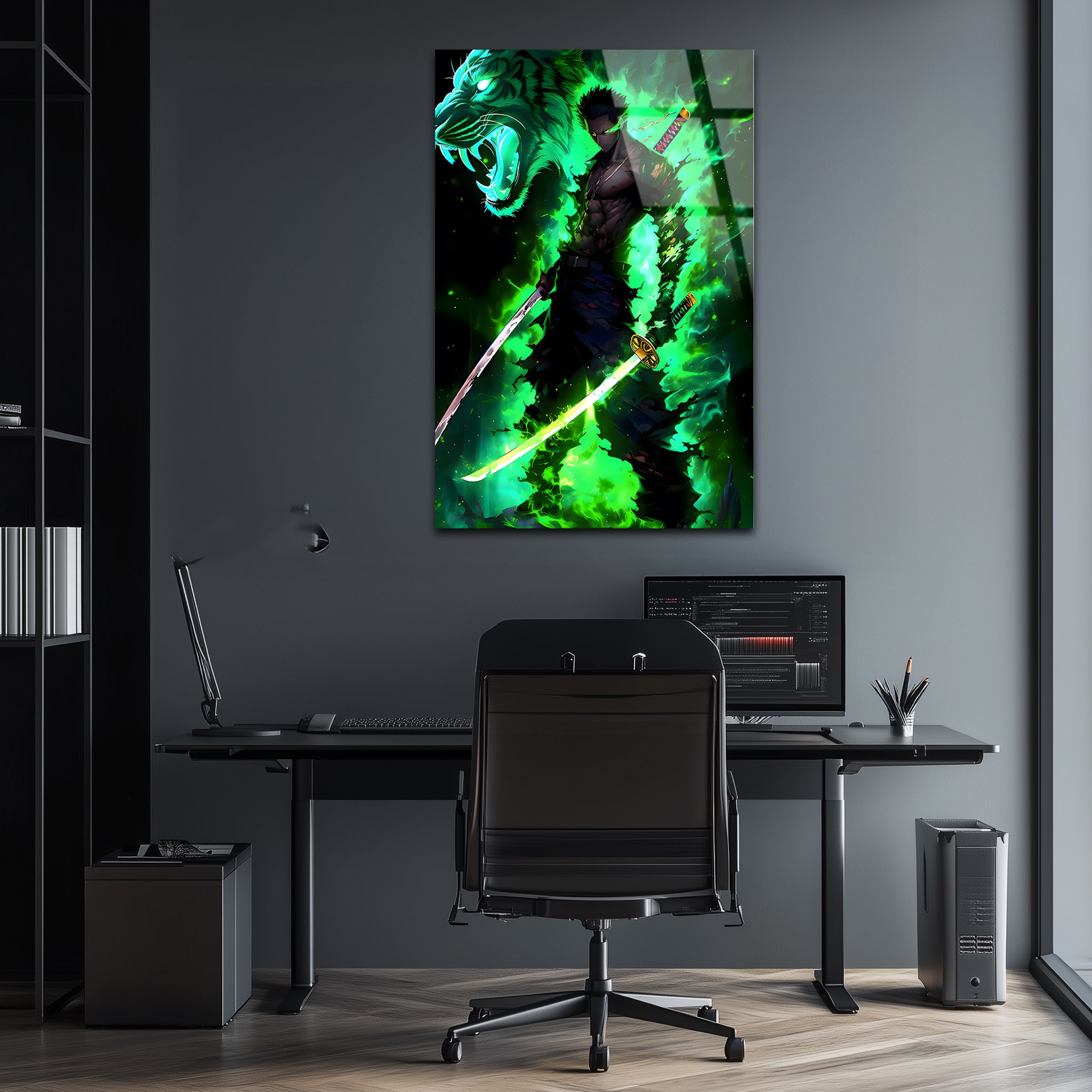 Zoro: The Cursed Blade of the Emerald Flame| Premium HD Metal Wall Art